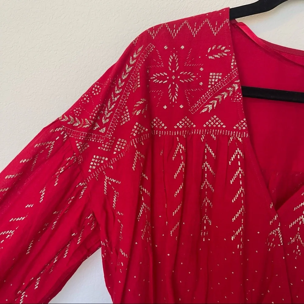 Free People Counting Stars Peasant Blouse Red